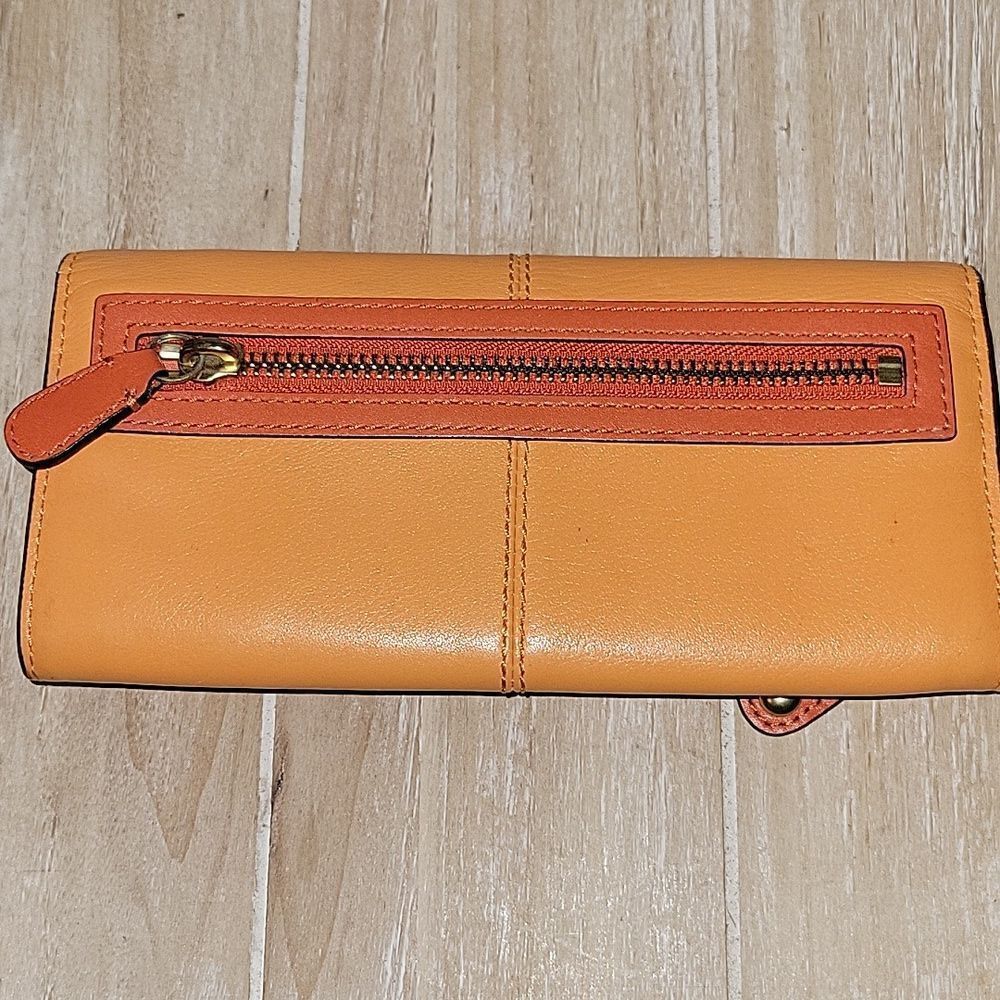 Coach Leather Double Zip Flap Wallet Orange - Picture 5 of 14